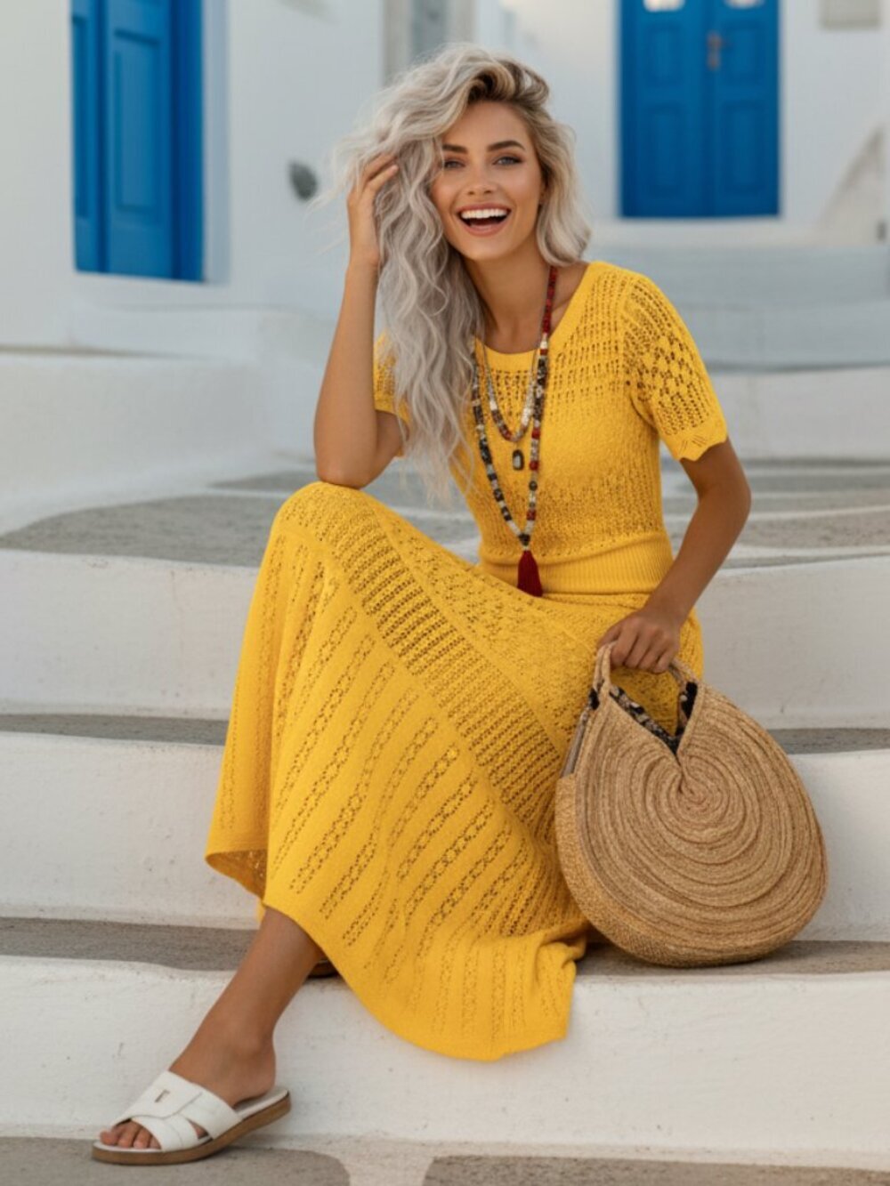 Mustard Yellow Sexy Women's Cute Knitted Sweater Dress